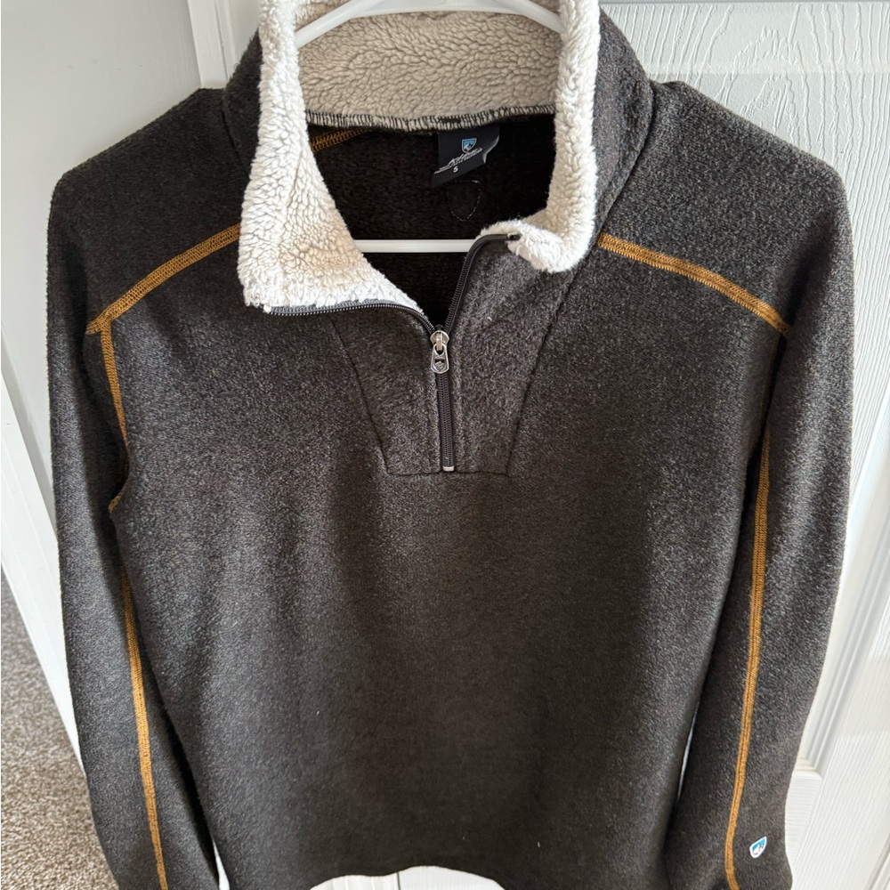 Kuhl Men's Charcoal and Tan Zip-Up Sweater